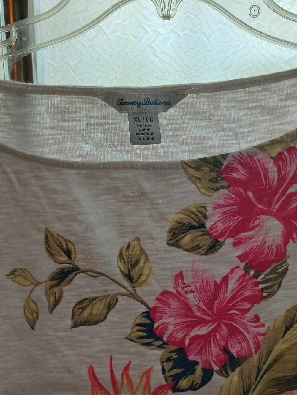Tommy Bahama Cream Scoop Neck Top with Pink Floral